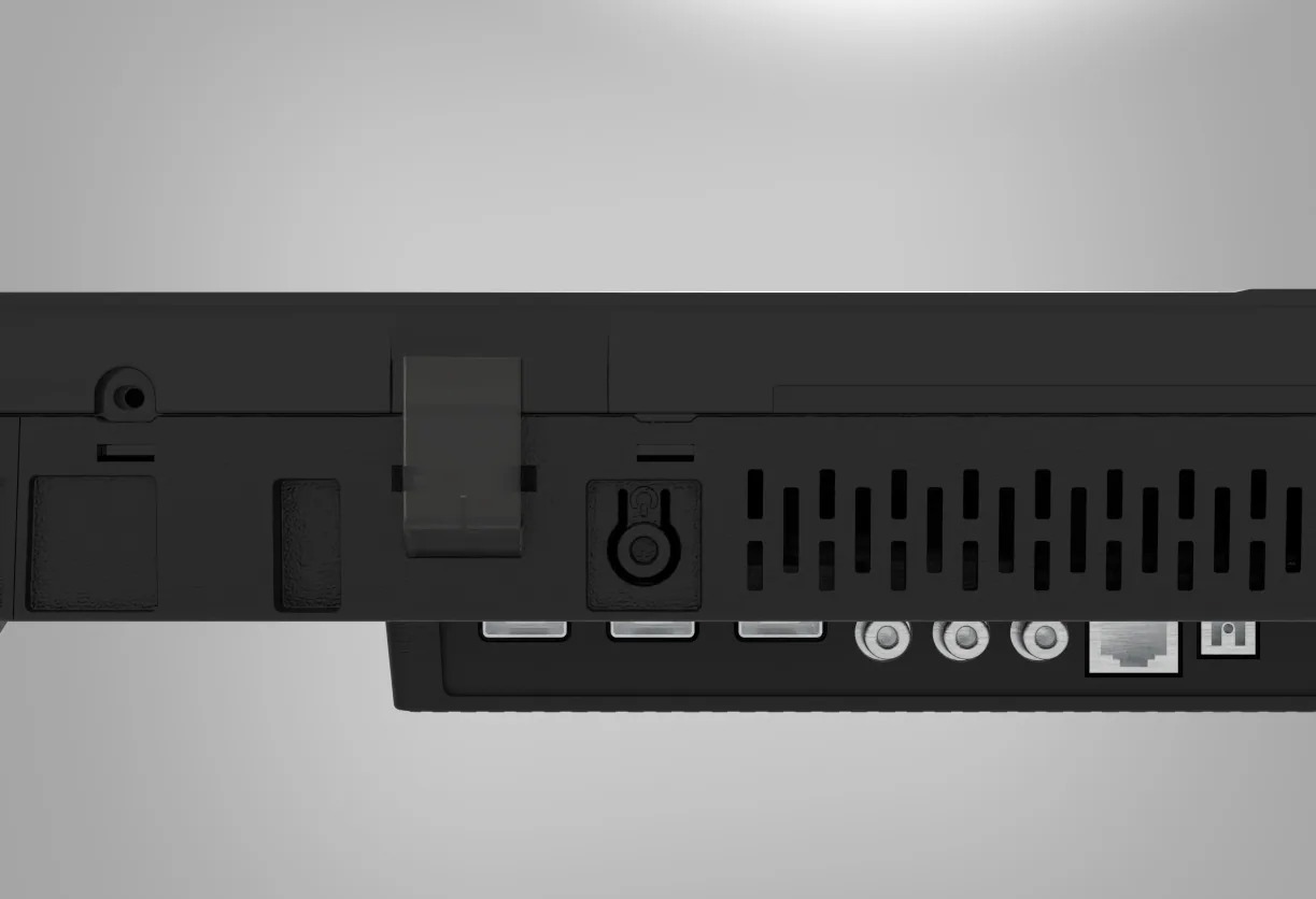 Port area of an assembled television in supplied KINGSUN company materials; the image does not evidence a tolerance stack or an assembly result.