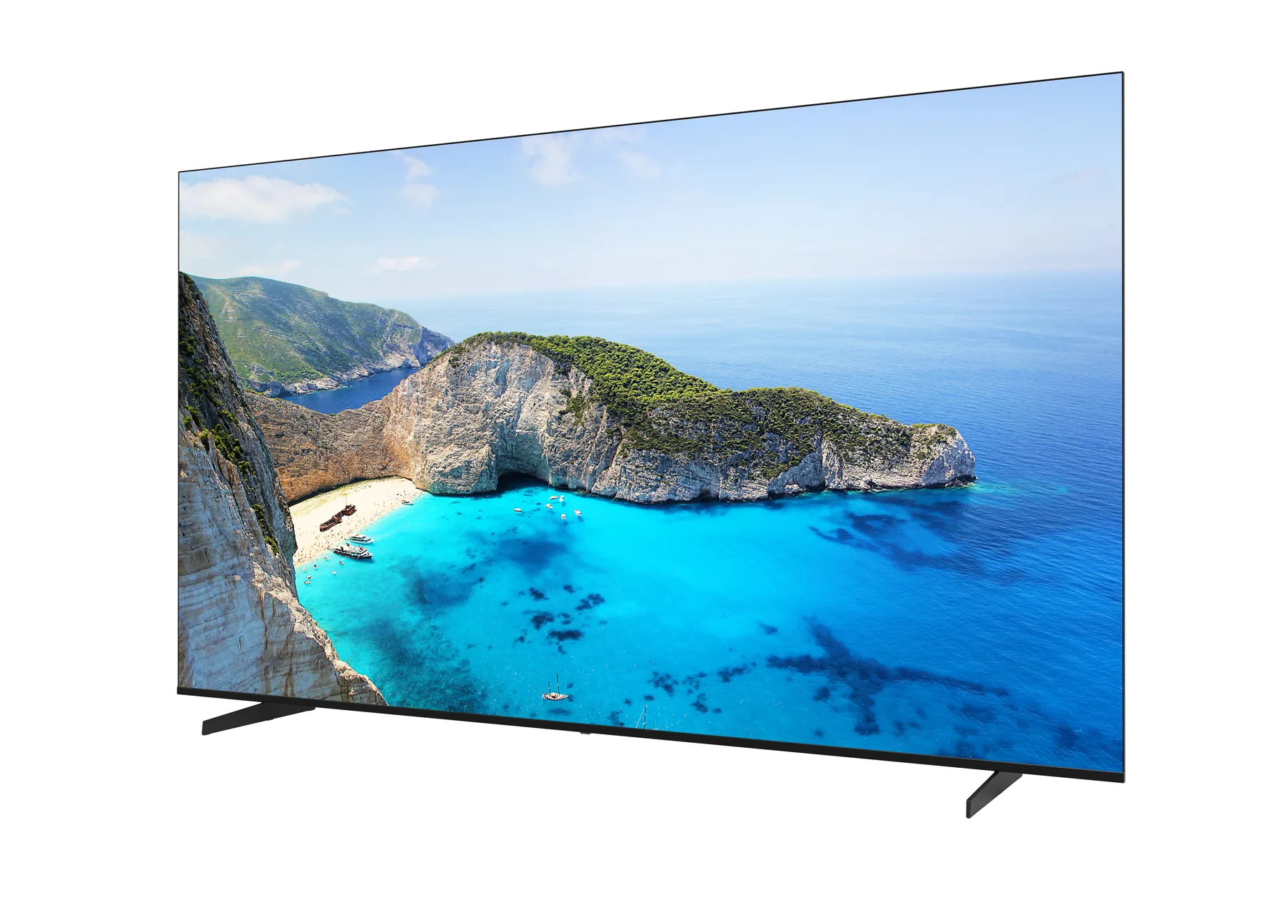 LY980-F02 / LY1000-F02, shared front angle · left (supplied assembled-TV rendering)